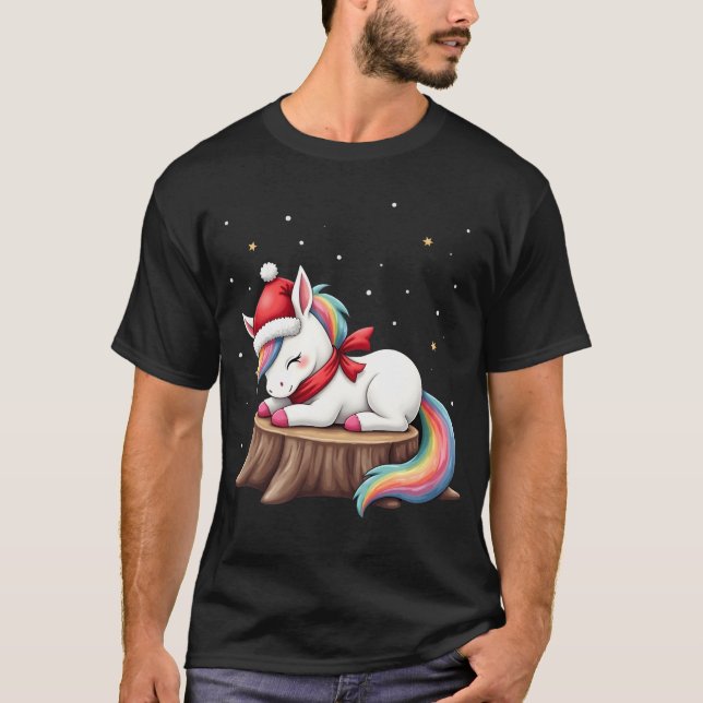 Camiseta Lindo Unicórnio com Cachecol Natal Xmas Férias T-S (Frente)