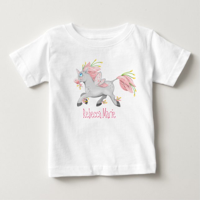 Camiseta Lindo Unicórnio Fada Flor com Orquídeas (Frente)