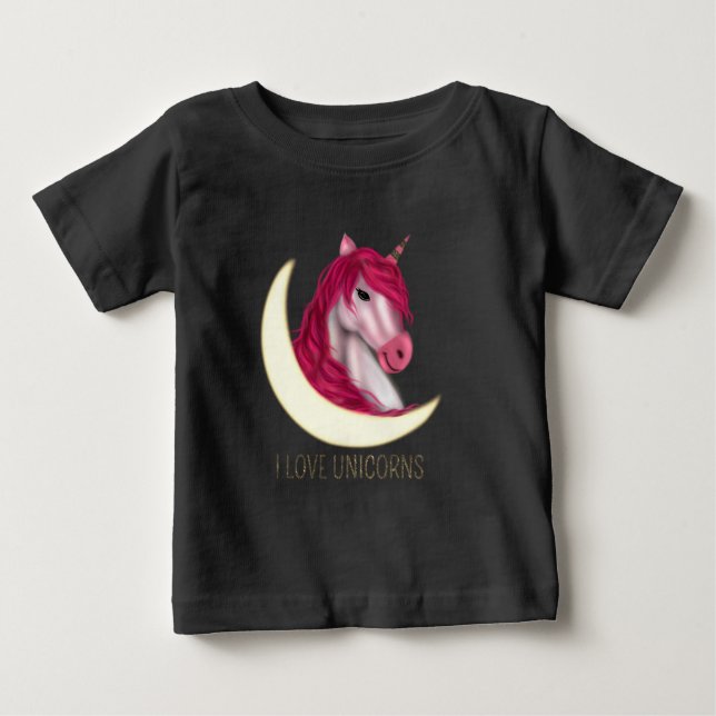 Camiseta Lindo unicórnio mágico dourado falso rosa personal (Frente)