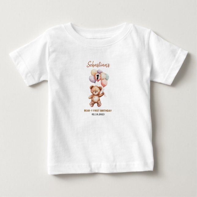 Camiseta Lindo Ursinho de Pelúcia 1º Aniversário | Urso Fof (Frente)