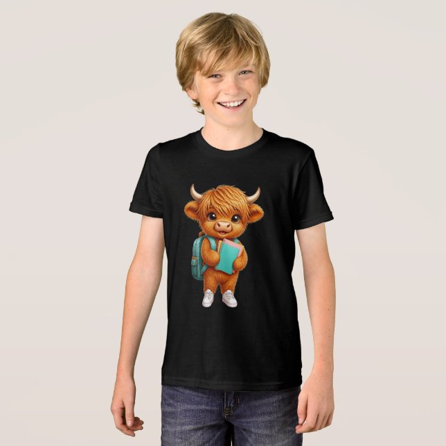 Camiseta Lindo Vaca das Terras Altas de Volta à Escola | Mo (Frente Completa)