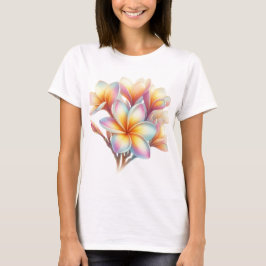 CAMISETA LINDOS FLORES DE PLUMERIA PASTEL DE VERÃO