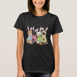 Camiseta Lindos Gatos Orelhas de Coelho Caça ao Ovo de Pásc