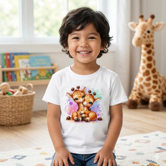 Camiseta Lindos Girafas Gêmeos Aquarela Abraçando Crianças