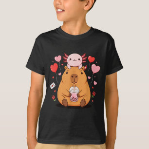 Camiseta Lindos Kawaii Axolotl Capivara Chá com Bolhas Meni