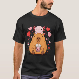 Camiseta Lindos Kawaii Axolotl Capybara Bubble Tea Meninos 