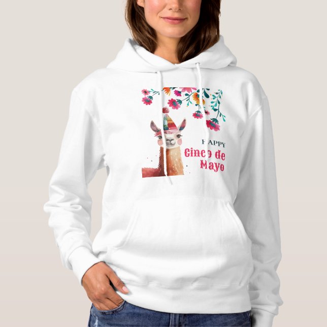 Camiseta Lindos Lama com Flores Felizes Cinco de Mayo (Frente)