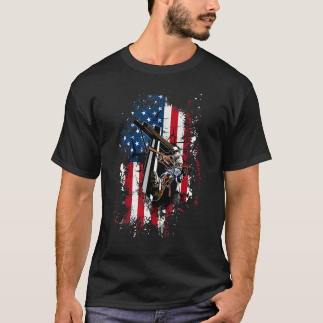 Camiseta Lineman afligiu a bandeira americana Patriótica 4º (Frente)