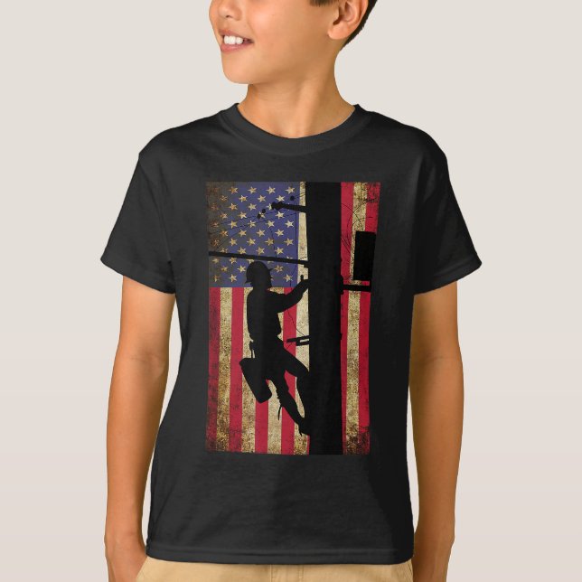 Camiseta Lineman American Flag Cable Lineman Gift (Frente)