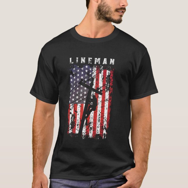 Camiseta Lineman American Flag Electric Cable (Frente)