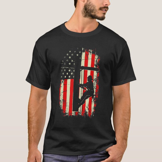 Camiseta Lineman American Flag Electric Cable (Frente)