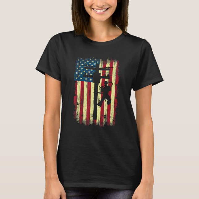 Camiseta Lineman American Flag Electric Cable (Frente)