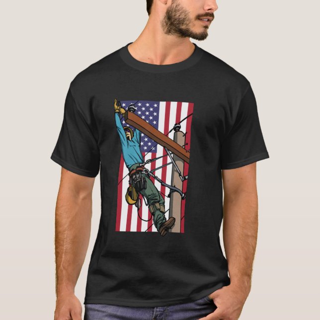 Camiseta Lineman American Flag Electric Cable (Frente)