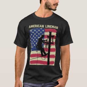 Camiseta Lineman American Flag Electric Cable Design Patrio
