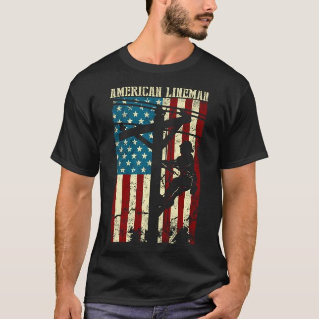 Camiseta Lineman American Flag Electric Cable Patriotic Lin (Frente)