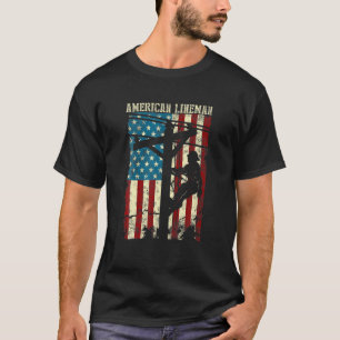 Camiseta Lineman American Flag Electric Cable Patriótico