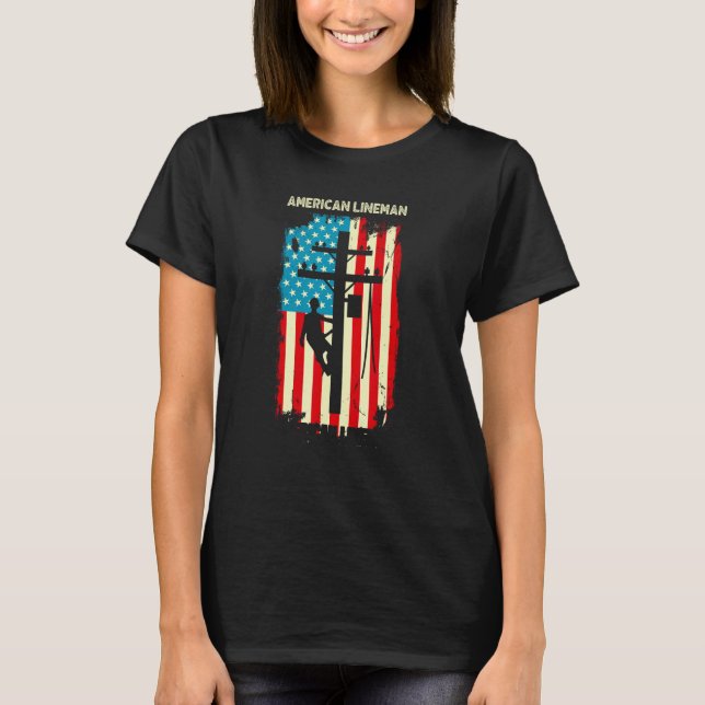 Camiseta Lineman American flag Electric Cable presente Patr (Frente)