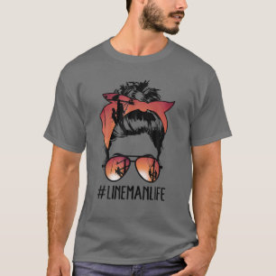 Camiseta Lineman Mãe Vida Mensagem Bun Hair Bandana Mãe D