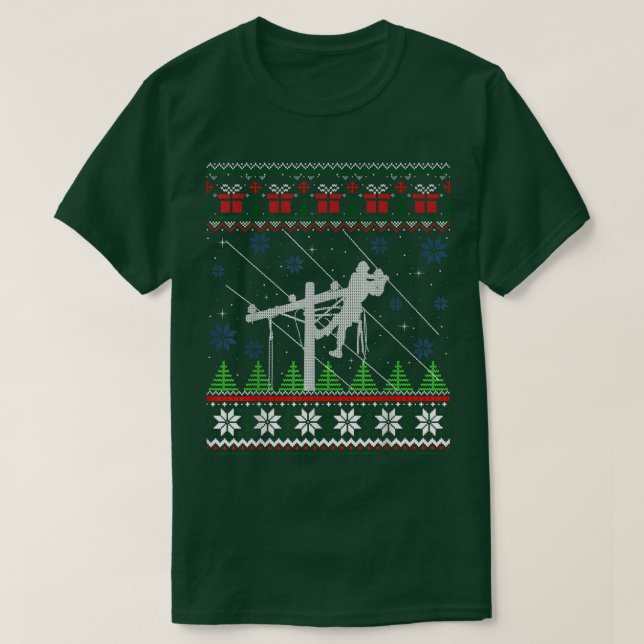 Camiseta Lineman Ugly Christmas Sweater Gifts For Women Men (Frente do Design)