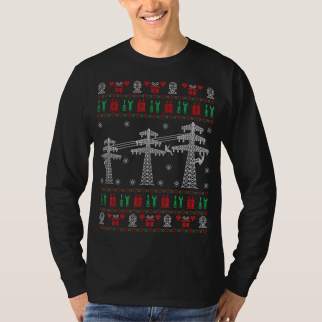 Camiseta Lineman Ugly Christmas Sweater Para Elétrico (Frente)