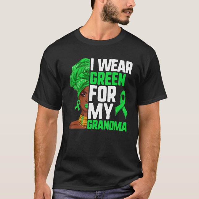 Camiseta Linfoma Afro-Negra Eu Visto Verde Para Minha Gra (Frente)