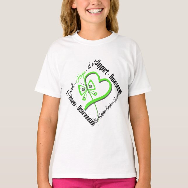 Camiseta Linfoma Não Hodgkins Faith Hope Ama Borboleta (Frente)