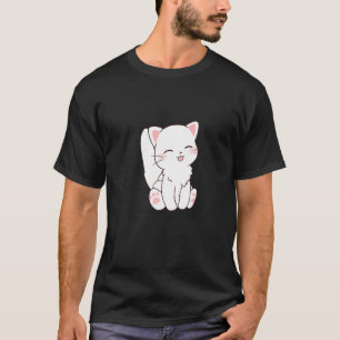 Camiseta Língua Branca De Chibi De Gato Bonito