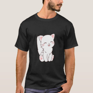 Camiseta Língua Branca De Chibi De Gato Bonito