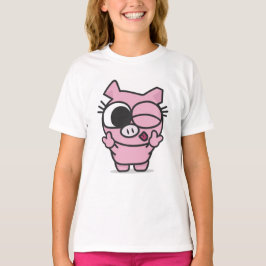 Camiseta Língua cor-de-rosa bonito do piscar os olhos da