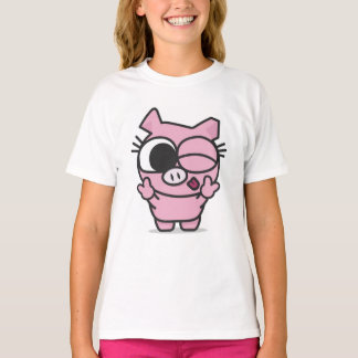 Camiseta Língua cor-de-rosa bonito do piscar os olhos da