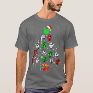 Camiseta Língua de Sinais Árvore de Natal Feliz presentes d