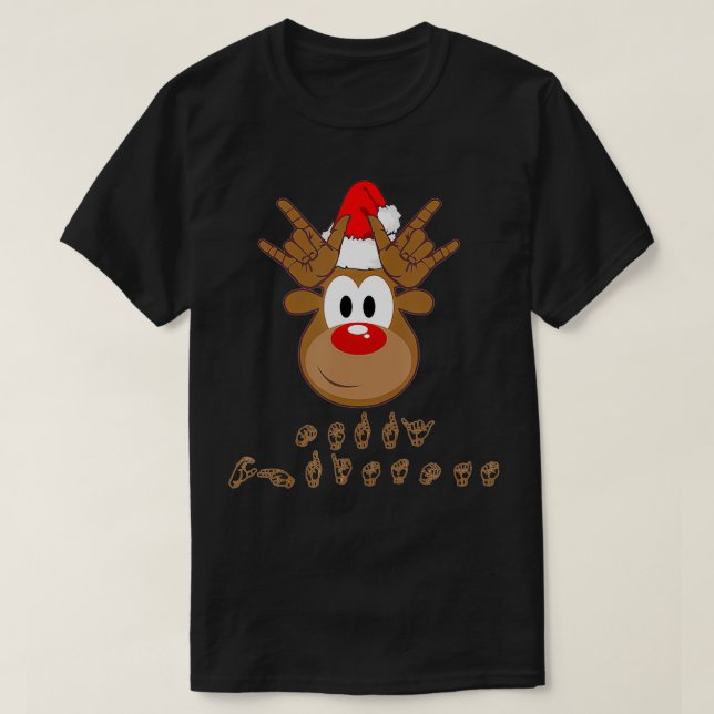 Camiseta Língua de Sinais ASL Reindedo de Natal surdo (Frente do Design)