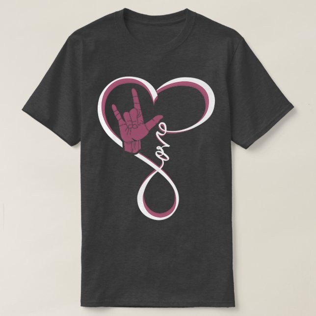 Camiseta Língua de sinais de amor Coração (Frente do Design)