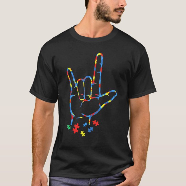 Camiseta Língua de Sinais Eu Amo Você Peça do Quebra-cabeça (Frente)