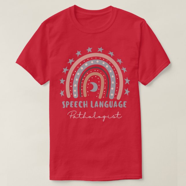 Camiseta Língua falante Patologista Rainbow Speech Therapy (Frente do Design)