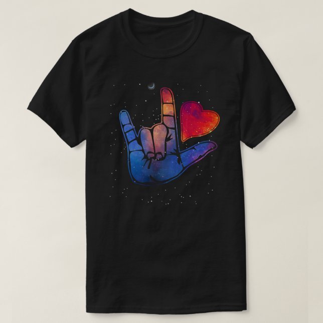 Camiseta Linguagem de Sinais Americana ASL Eu te amo em gír (Frente do Design)