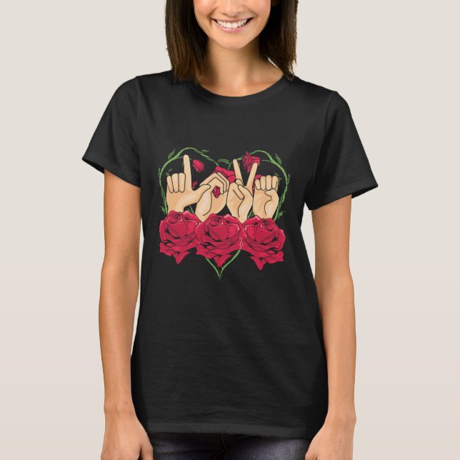 Camiseta Linguagem de Sinais de Amor Rosa Coração Consciênc (Frente)