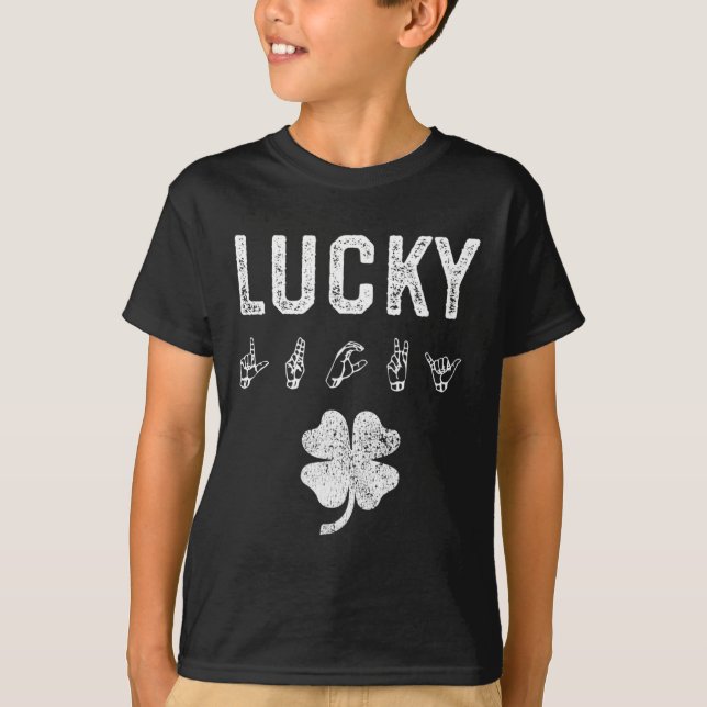 Camiseta Linguagem de Sinais Sortuda Conscientização dos Su (Frente)