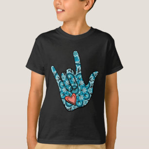 Camiseta Linguagem de Sinal ASL Eu Amo Você Gesture Coração
