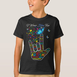Camiseta Linguagem de Sinal de Amor Mão Eu Visto Azul Para 