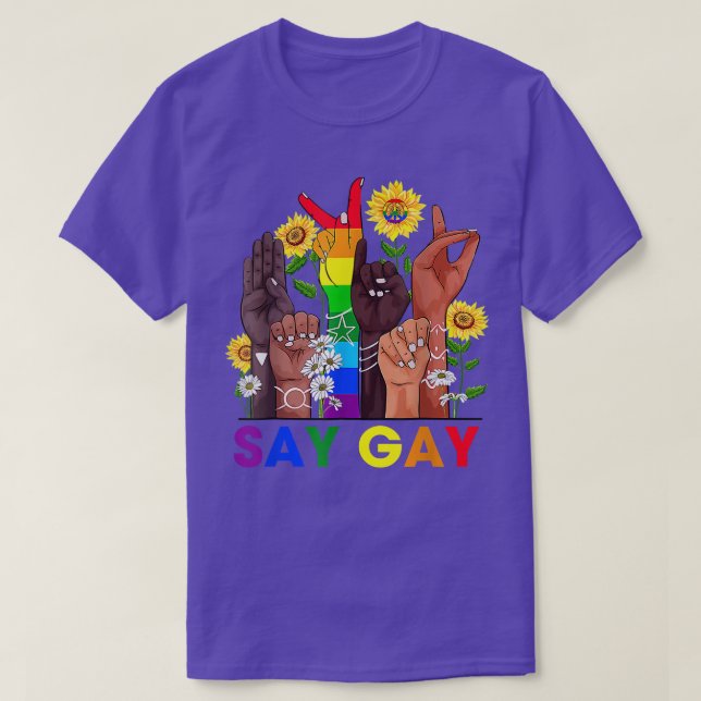Camiseta Linguagem de Sinal de Mão Diga Gay Falando Orgulho (Frente do Design)