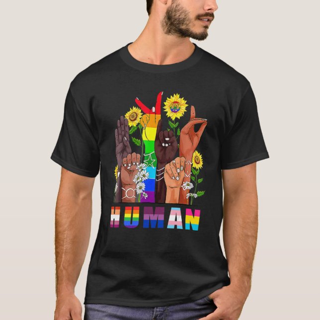Camiseta Linguagem De Sinal Humano Falando Lgbtq+ Gay Les P (Frente)