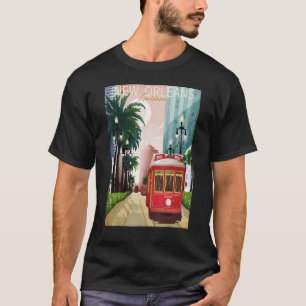 Camiseta Linha aérea Watercolor Souvenir Nova Orleans Louis