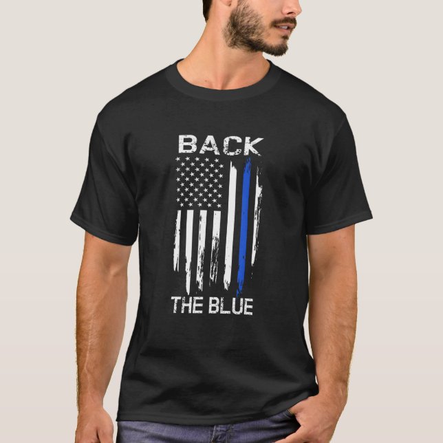 Camiseta Linha Azul fina de volta à Polícia de Bandeira Azu (Frente)