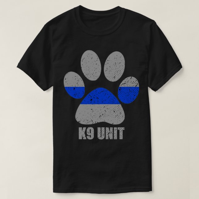 Camiseta Linha Azul Fino de Pata da Unidade K9 (Frente do Design)