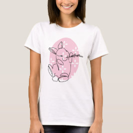 Camiseta Linha de Arte de Coelho Fofo Ovo Rosa Primavera
