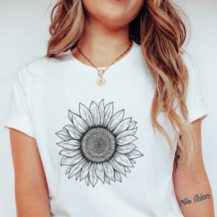 Camiseta Linha de Arte de Margarida Negra; Flor de Verão Si