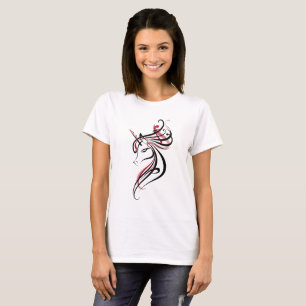 Camiseta Linha de Arte de Unicórnio Elegante