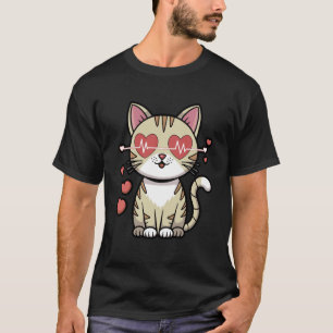 Camiseta Linha de Batimento Cardíaco de Gato Design Minimal