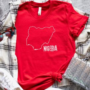 Camiseta Linha de Mapa do País Nigéria Contorno da Fronteir